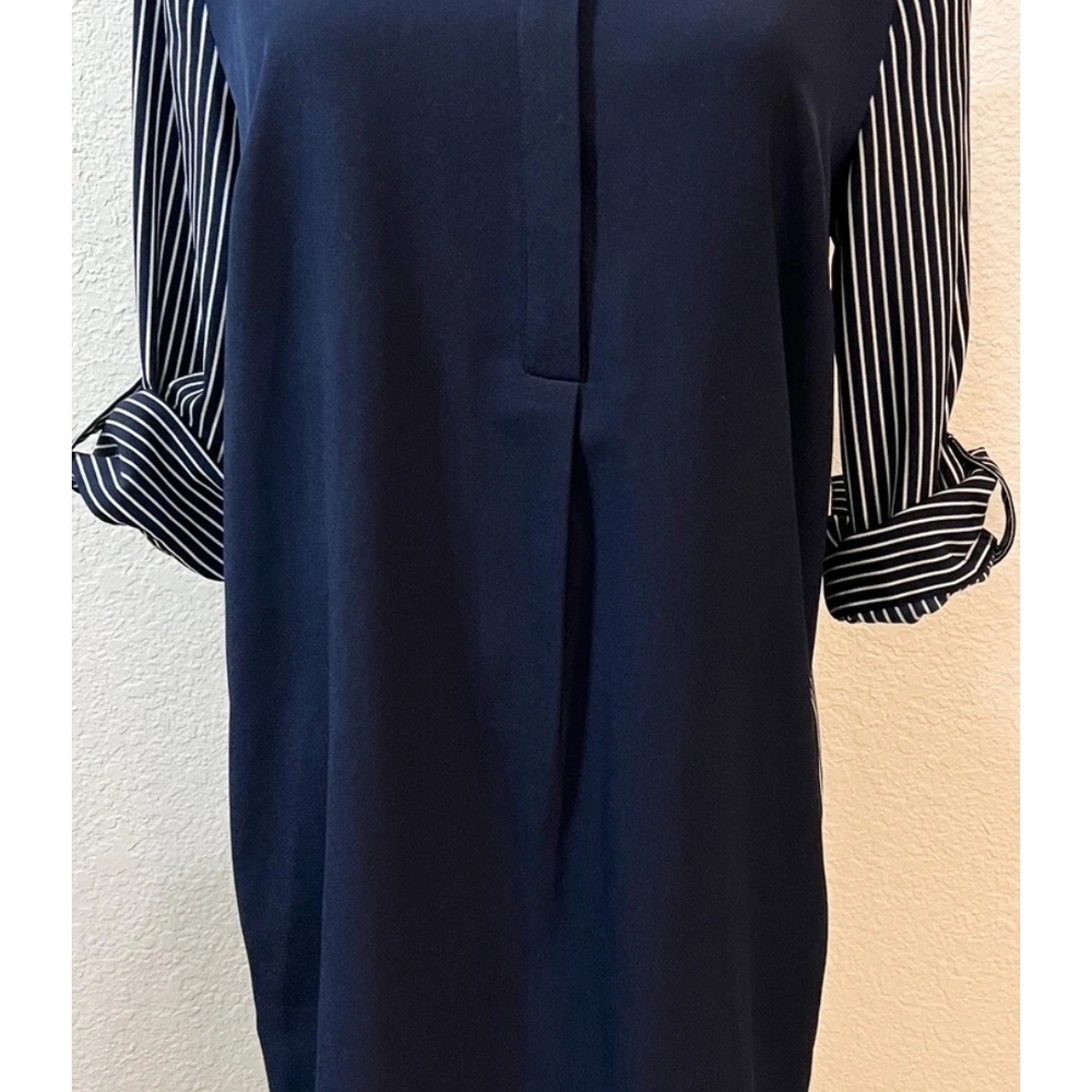 LOFT Blue and White Cuffed Long Sleeve Shirt Dress With Pockets!
